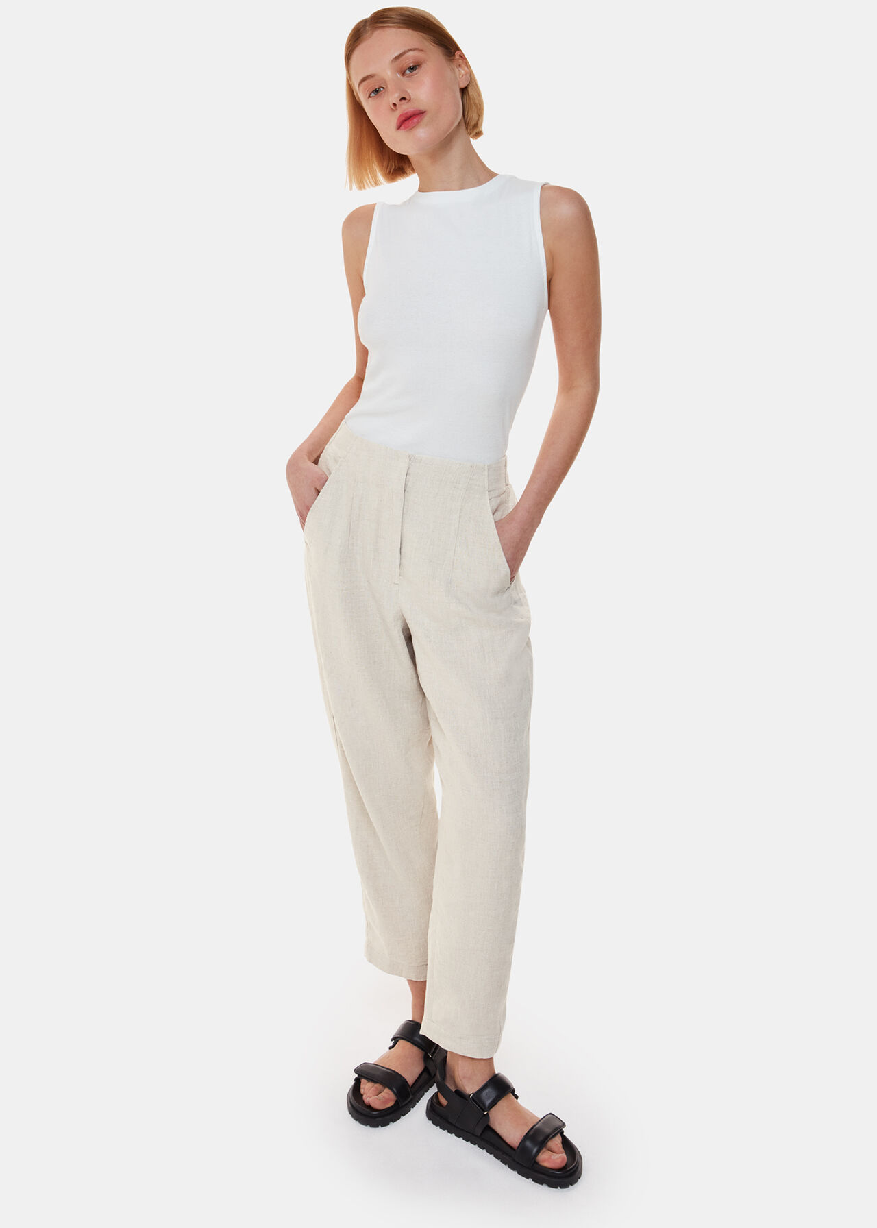 Linen Barrel Leg Trouser